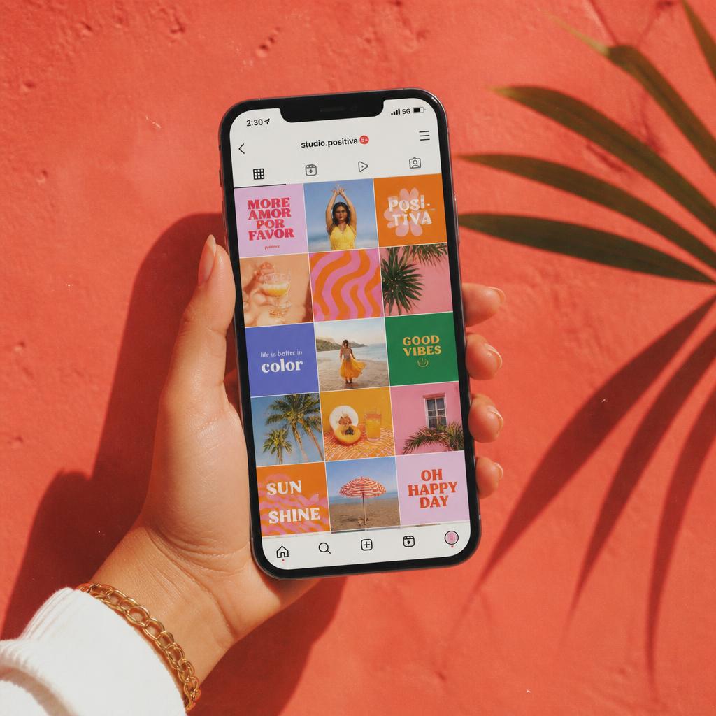 Phone showing a curated social media grid